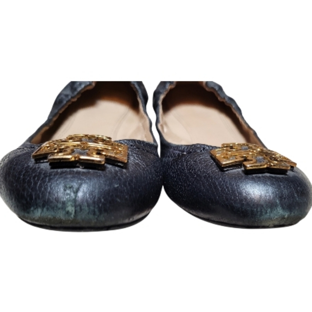 Tory Burch Black Melinda Leather Ballet Flats with Gold Accent - Size 9M - Picture 4 of 8